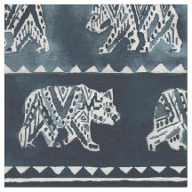 BEAR SPIRIT Indigo Boho Tribal Mönster Fabric