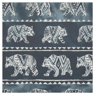 BEAR SPIRIT Indigo Boho Tribal Mönster Fabric Tyg