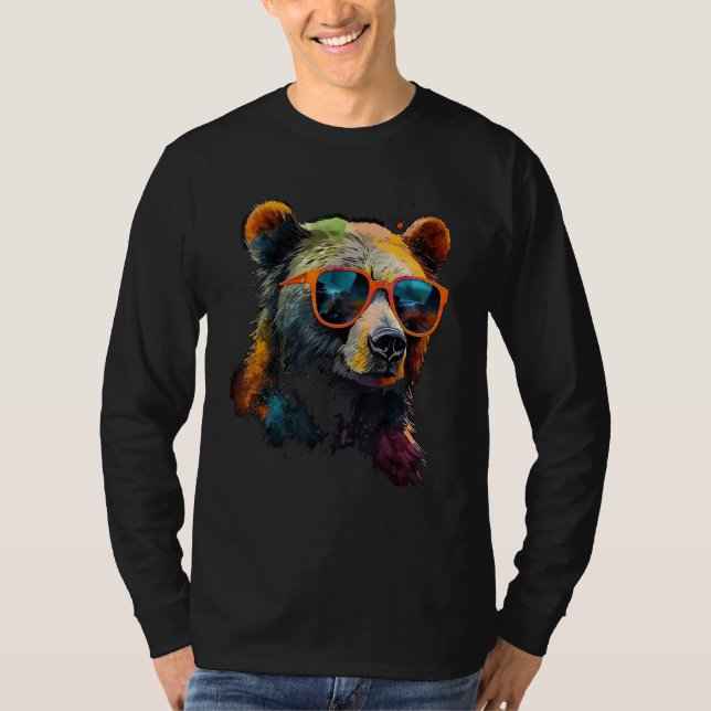 Bear Sunglasses Colourful Art Animal Bear T Shirt (Framsida)