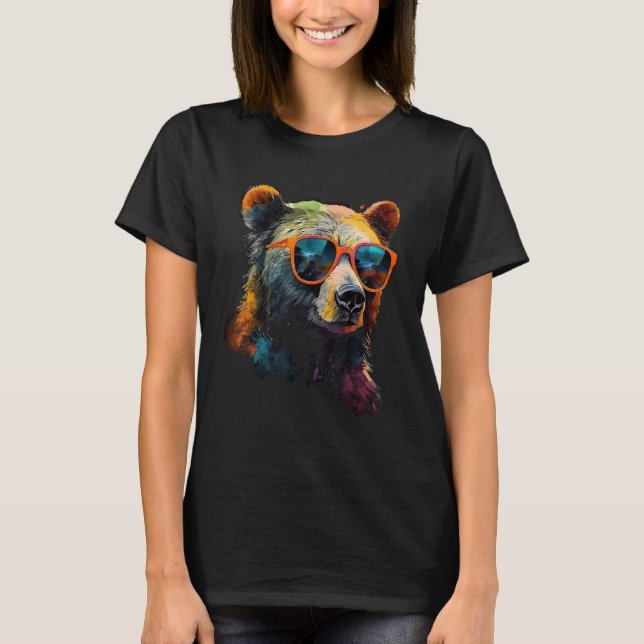 Bear Sunglasses Colourful Art Animal Bear T Shirt (Framsida)
