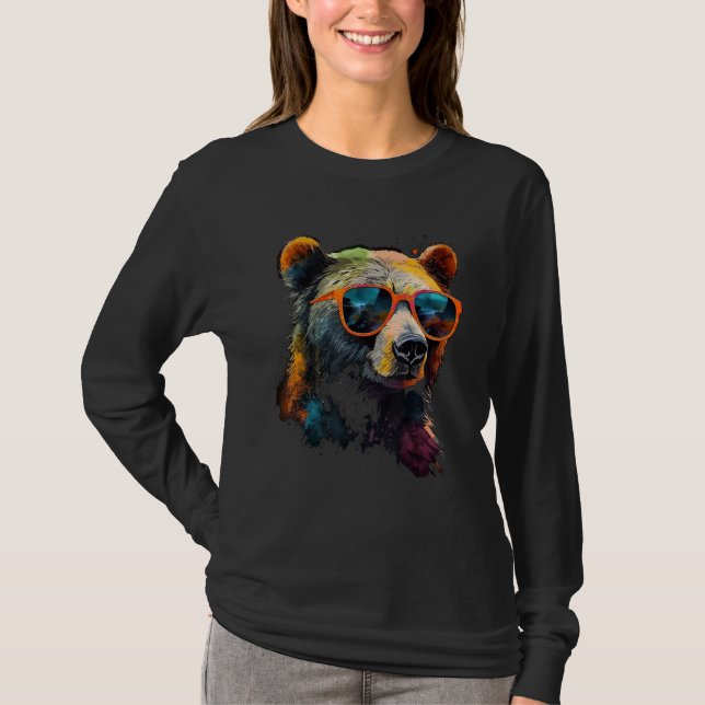 Bear Sunglasses Colourful Art Animal Bear T Shirt (Framsida)