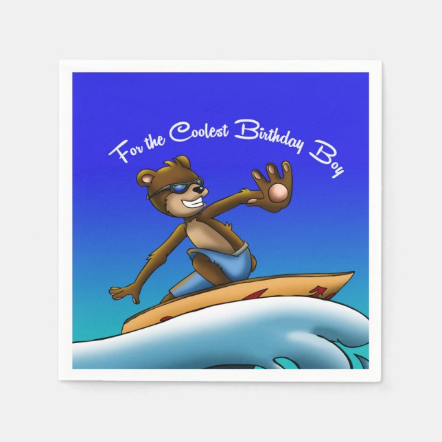 Bear Surfer Birthday Pappersservett (Framsidan)