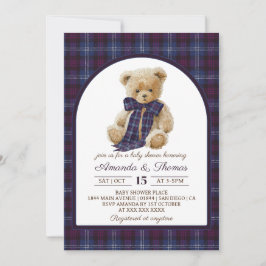 Bear Tartan Gender Neutral Baby Shower Inbjudningar