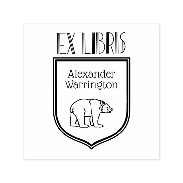 Bear Teckning Art Deco Vapensköld Ex Libris Bok Na Självfärgande Stämpel (Design)