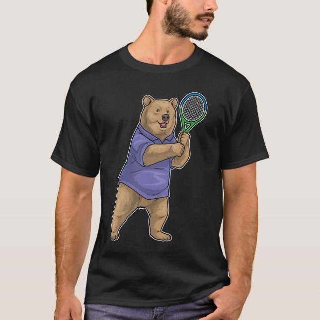 Bear Tennis Tennis racket Sports T Shirt (Framsida)