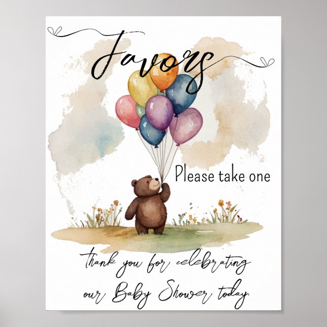 Bear Thecked Gender Neutral Baby Shower-favoriter Poster (Framsidan)