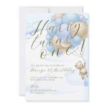 Bear Theme Kids 1:a födelsedagsinbjudan