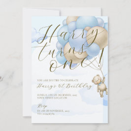 Bear Theme Kids 1:a födelsedagsinbjudan Inbjudningar