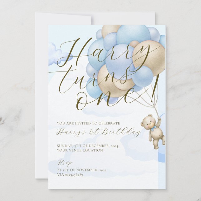 Bear Theme Kids 1:a födelsedagsinbjudan Inbjudningar (Framsida)