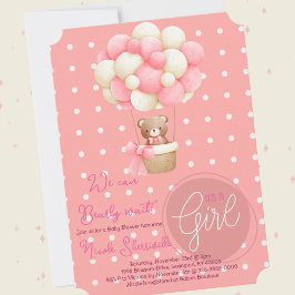 Bear Themme Rosa Peach Luftballong Baby Shower Inbjudningar