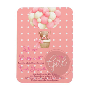 Bear Themme Rosa Peach Luftballong Baby Shower Magnet