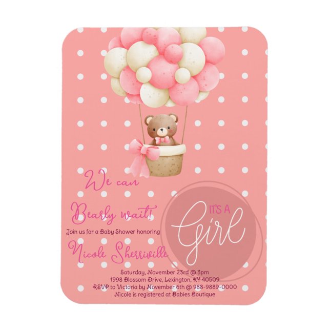 Bear Themme Rosa Peach Luftballong Baby Shower Magnet (Vertikal)
