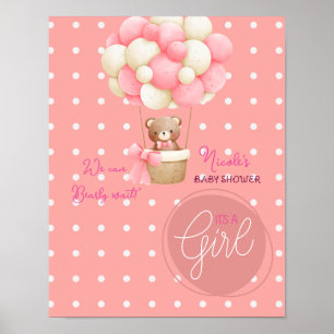 Bear Themme Rosa Peach Luftballong Baby Shower Poster