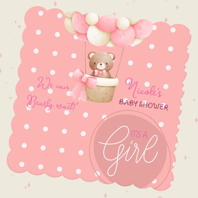Bear Themme Rosa Peach Luftballong Baby Shower Underlägg Papper (Bear Theme Pink Peach Hot Air Balloon Baby Shower Theme)