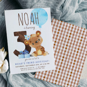 Bear Third Birthday Call Inbjudningar