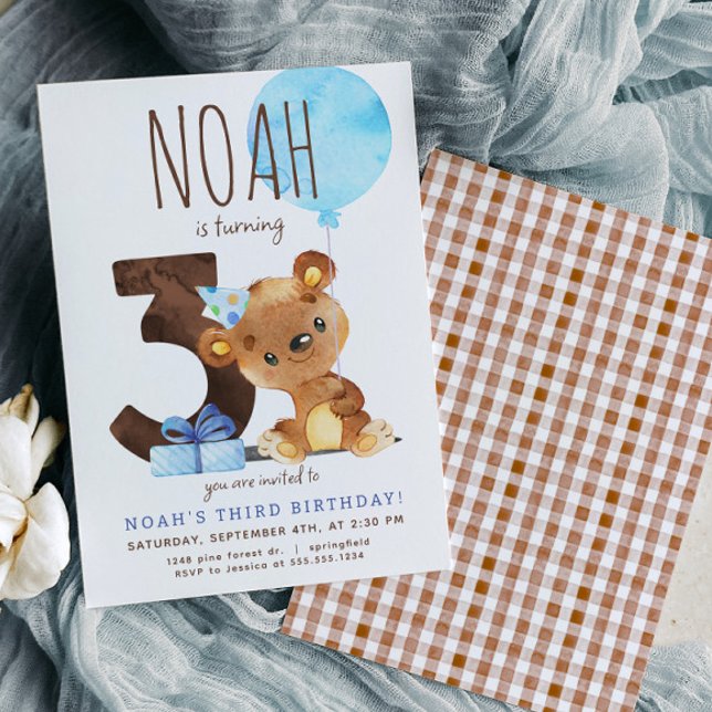 Bear Third Birthday Call Inbjudningar (Skapare uppladdad)