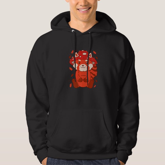 Bear Toadstool Hat Autumn Cat Bear Red Panda   Hoodie (Framsida)