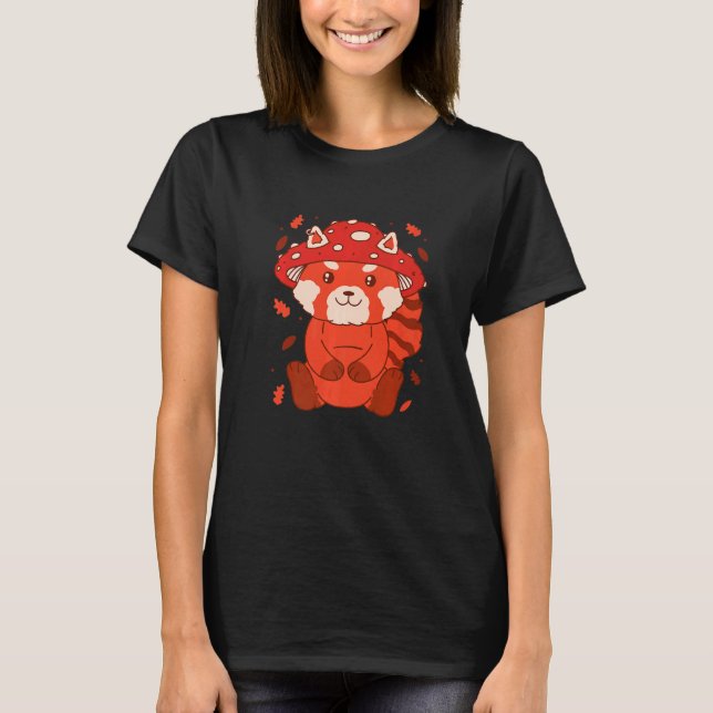 Bear Toadstool Hat Autumn Cat Bear Red Panda   T Shirt (Framsida)