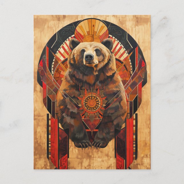 Bear Totem – Strength in Deco Style Vykort (Framsida)