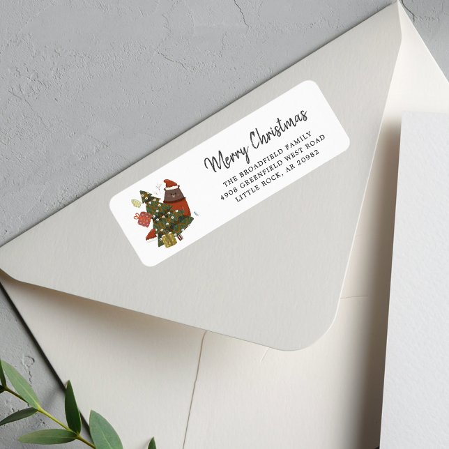 Bear Träd Jul Modern Script-Returadress Returadress Etikett (Christmas We Have Moved Moving Announcement Return Address Label)