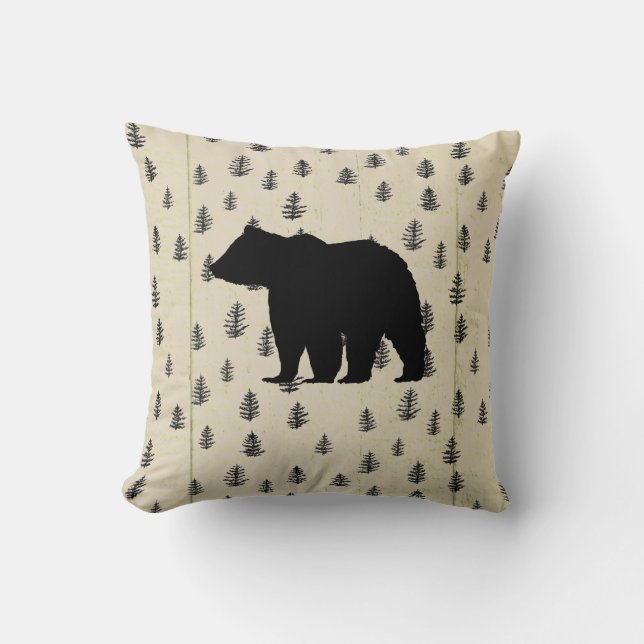 Bear Träd Mountain Illustration Mönster Rustic Kudde (Framsida)