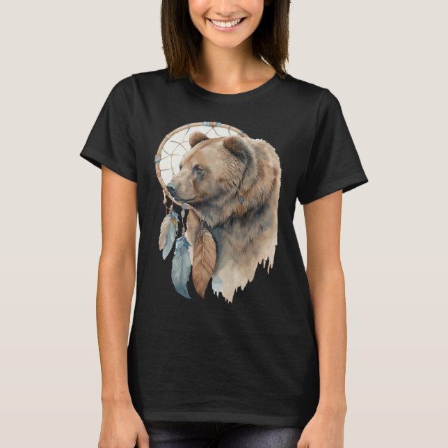 Bear Tribal Watercolor Bear Dream Catcher  1 T Shirt (Framsida)