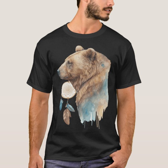 Bear Tribal Watercolor Bear Dream Catcher T Shirt (Framsida)
