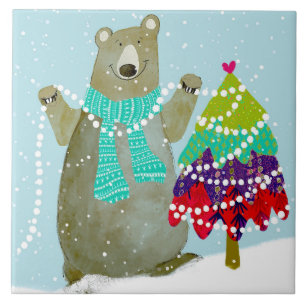 Bear Trimming Träd Ceramic Kitchen Tile Kakelplatta