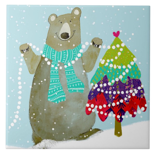 Bear Trimming Träd Ceramic Kitchen Tile Kakelplatta (Framsidan)
