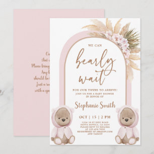 Bear Twin Girls Baby Shower-inbjudan Inbjudningar