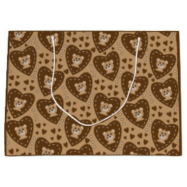 Bear Unge Ansikte och Brown Heart Mönster Gift Bag