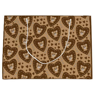 Bear Unge Ansikte och Brown Heart Mönster Gift Bag
