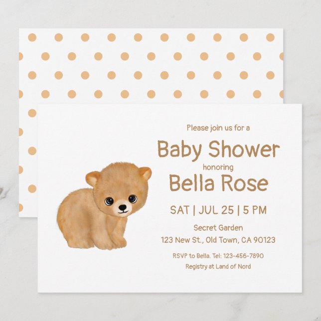 Bear Unge Baby Shower-kort Inbjudningar (Fram/baksida)