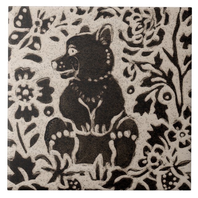 Bear Unge Batik Stoneware Woodland Animal Tan Gråt Kakelplatta (Framsidan)