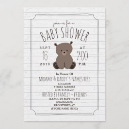 Bear Unge Grått Wood Baby Shower Inbjudningar