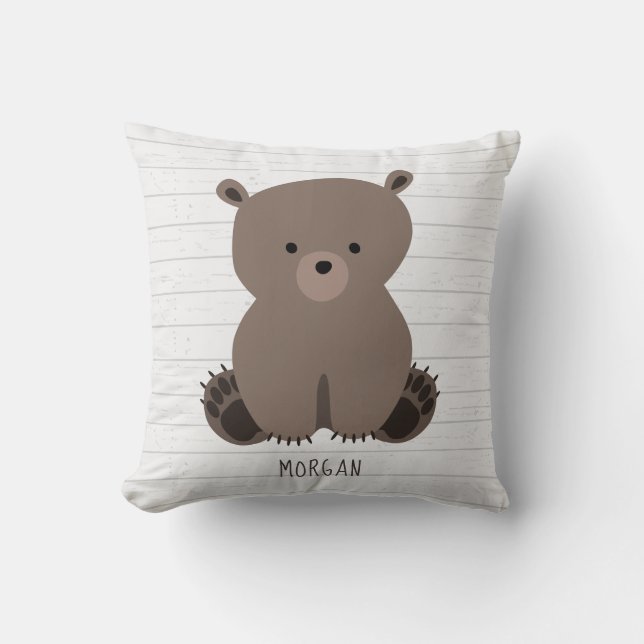 Bear Unge Grått Wood Kudde (Framsida)