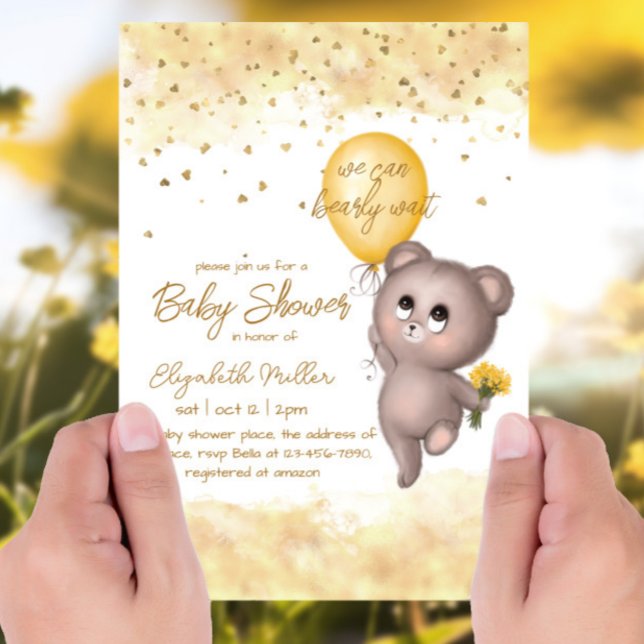 Bear Unge Gult Balloon Gender Neutral Baby Shower Inbjudningar (Skapare uppladdad)