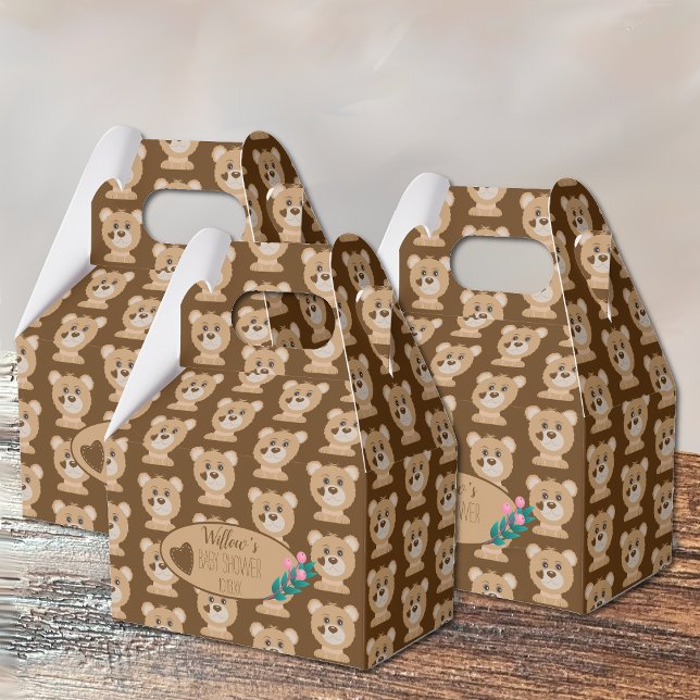 Bear Unge Mönster Baby Shower Brown Favoritbox Presentaskar (Skapare uppladdad)