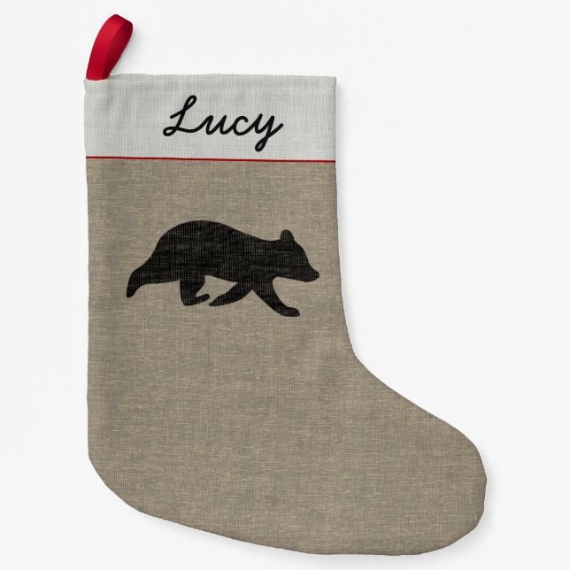 Bear Unge Silhouette Cute Land Wildlife Anpassning Liten Julstrumpa (Framsidan)