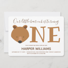 Bear Unge, som vrider ett kute-djur 1:a födelsedag Inbjudningar