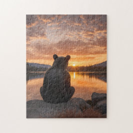 Bear unge Sunset vid Sjö Pussel
