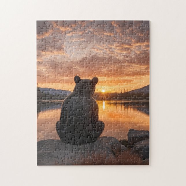 Bear unge Sunset vid Sjö Pussel (Vertikal)