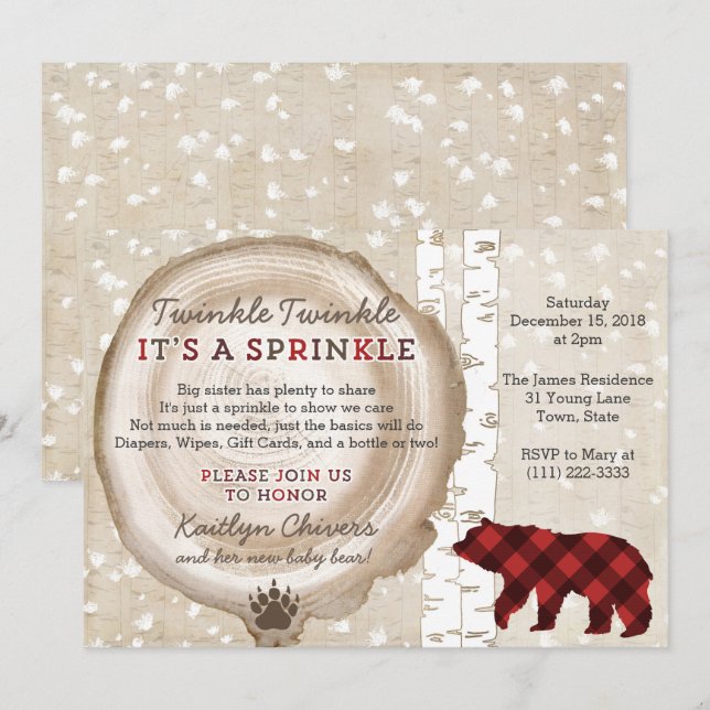 Bear Unge Winter Forest Baby Sprinkle for Boy Inbjudningar (Fram/baksida)
