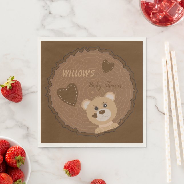 Bear Unge Woodland Theme Baby Shower Pappersservet Pappersservett (Insitu)
