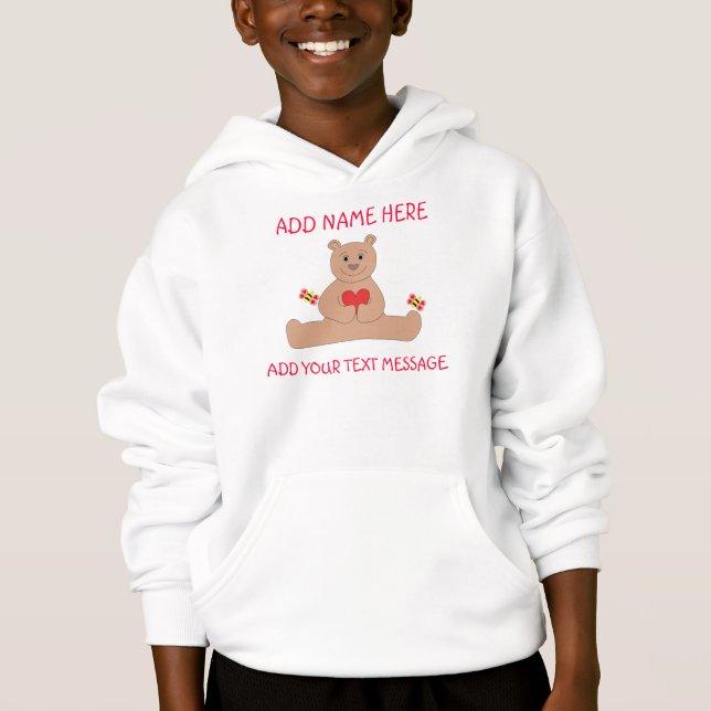 Bear Valentine Barn Hooded Sweatshirt Tee Shirt (Framsida)