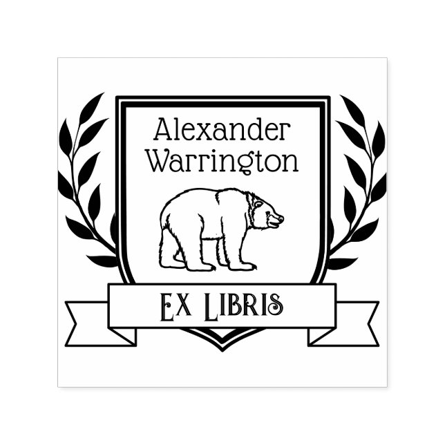 Bear Vapensköld Ribbon Ex Libris Bibliotek Bok Nam Självfärgande Stämpel (Design)