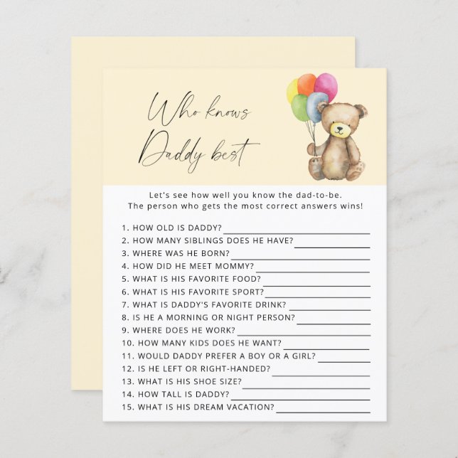 Bear - Vem vet vad pappa spelar bäst (Fram/baksida)