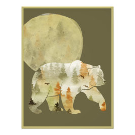 Bear Walking i Skogen Måne målade skogen Wildlife Fototryck