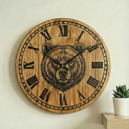 Bear Wall Clock - Wooden Style Design Stor Klocka