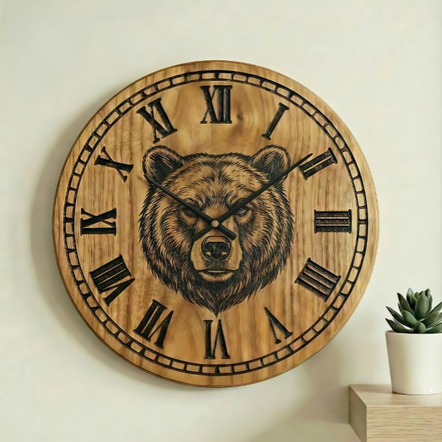 Bear Wall Clock - Wooden Style Design Stor Klocka (Skapare uppladdad)
